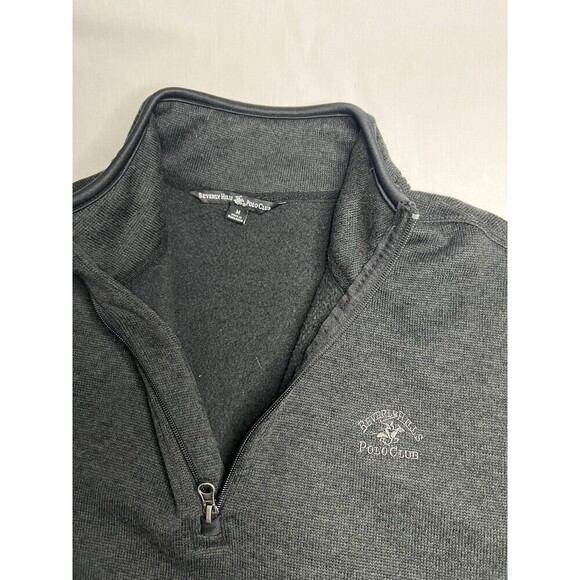 Beverly Hills Polo Club Pullover Mens Medium Gray 1/4 Zip Fleece Pocket Sweater - Picture 4 of 6